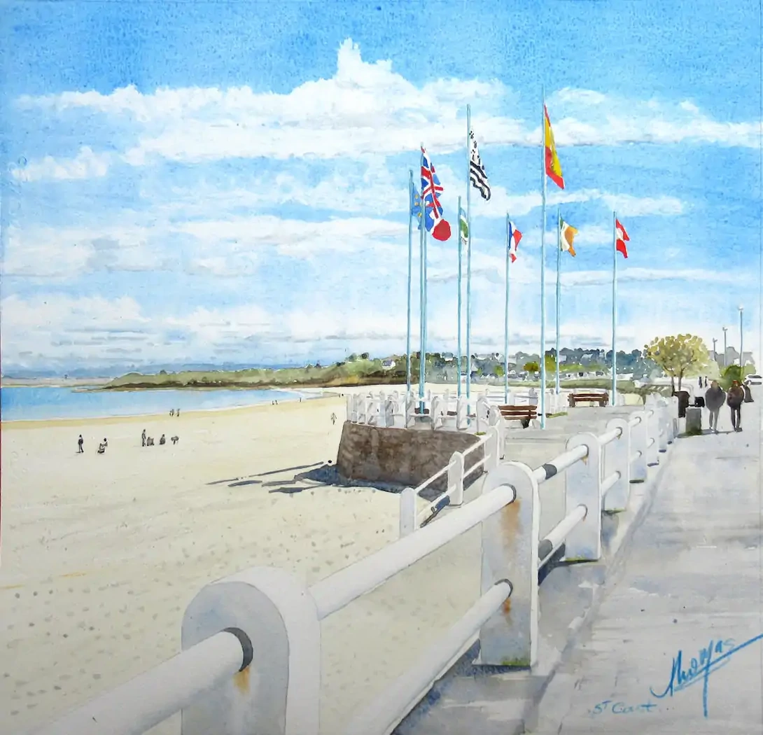 St Cast, les drapeaux.     50x50     350€     Le long du boulevard de la mer, au fond la Garde.