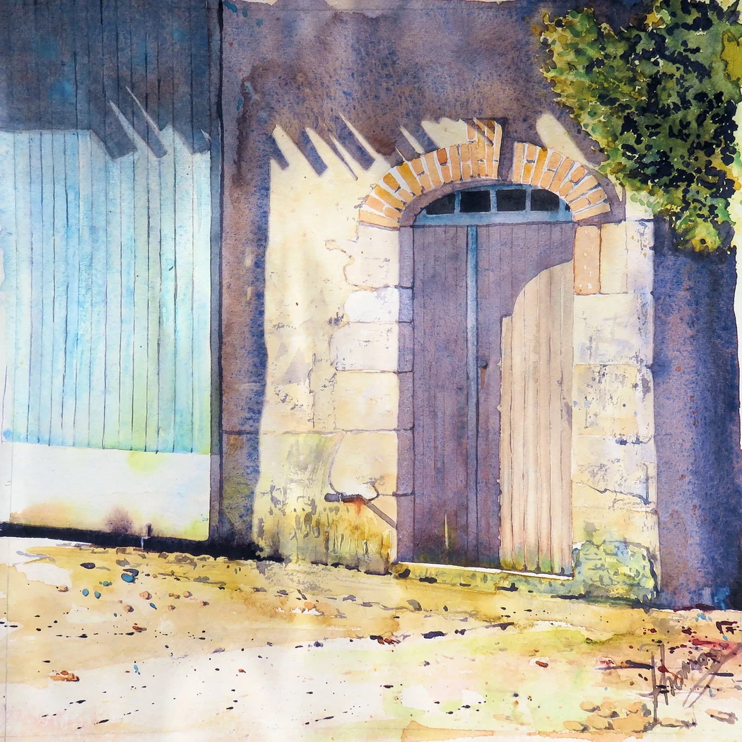 Vieille porte à Villeréal     40x40     250€     Jeu d'ombres en Périgord