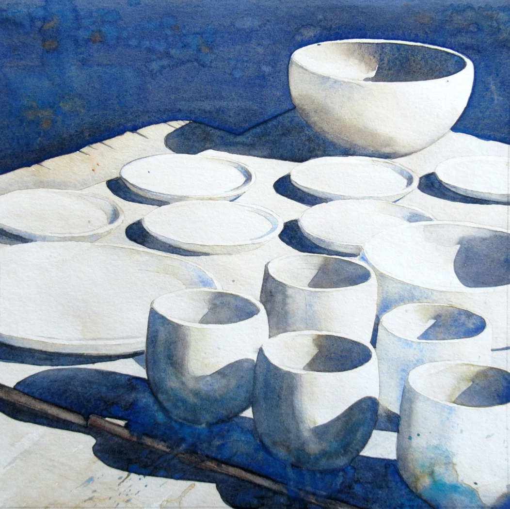 La poterie Crespel 2     40x40     250€     Belle lumière sur la production de la potière