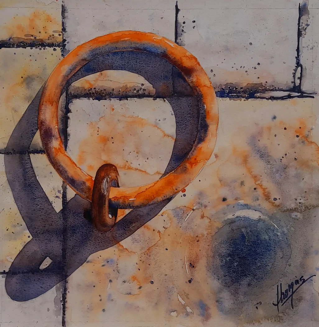 L'anneau à Dinard     50x50     350€     Vieil anneau sur la digue de Dinard face à St Malo pour l'amarrage des bateaux