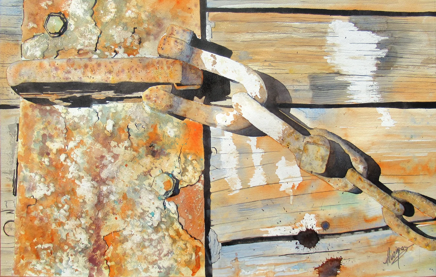 Sur le panneau de chalut     50x60     400€     Panneau abandonné sur le port