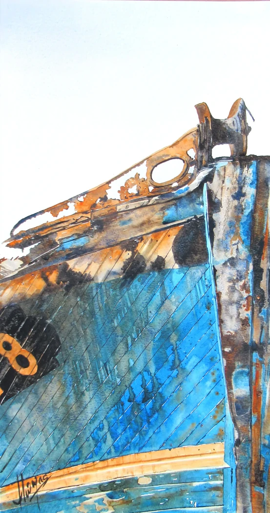 Camaret 2     40x60     350€     Détail, rouille et tuquoise