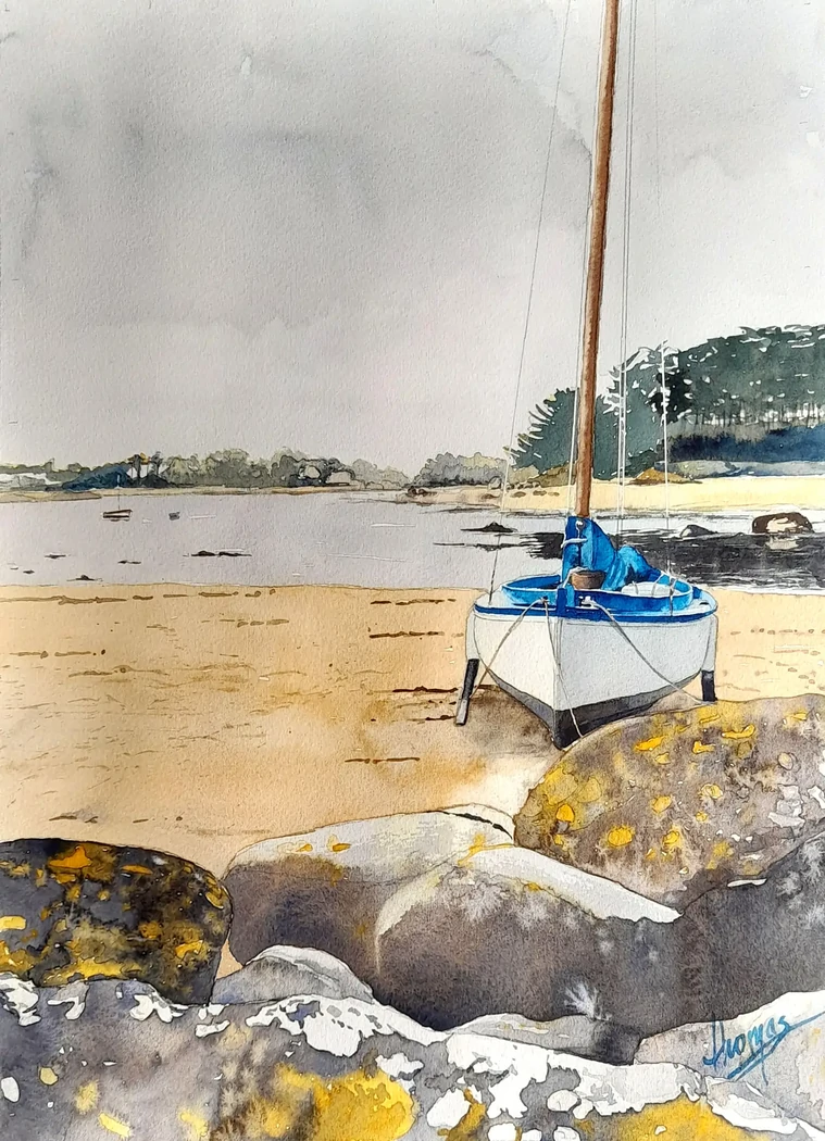 Bateau à Trégastel     40x50     250€     Anse de Ste Anne, vieux bateau échoué.