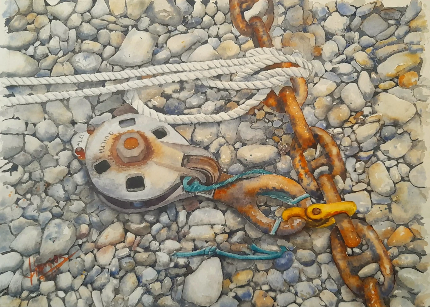 Sur la plage à Etretat     40x50     300€