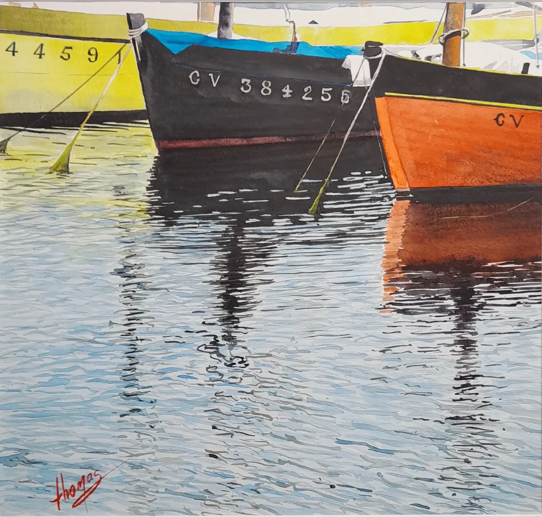 Bateaux à Lesconil     50x50     350€     Les vieilles coques au repos