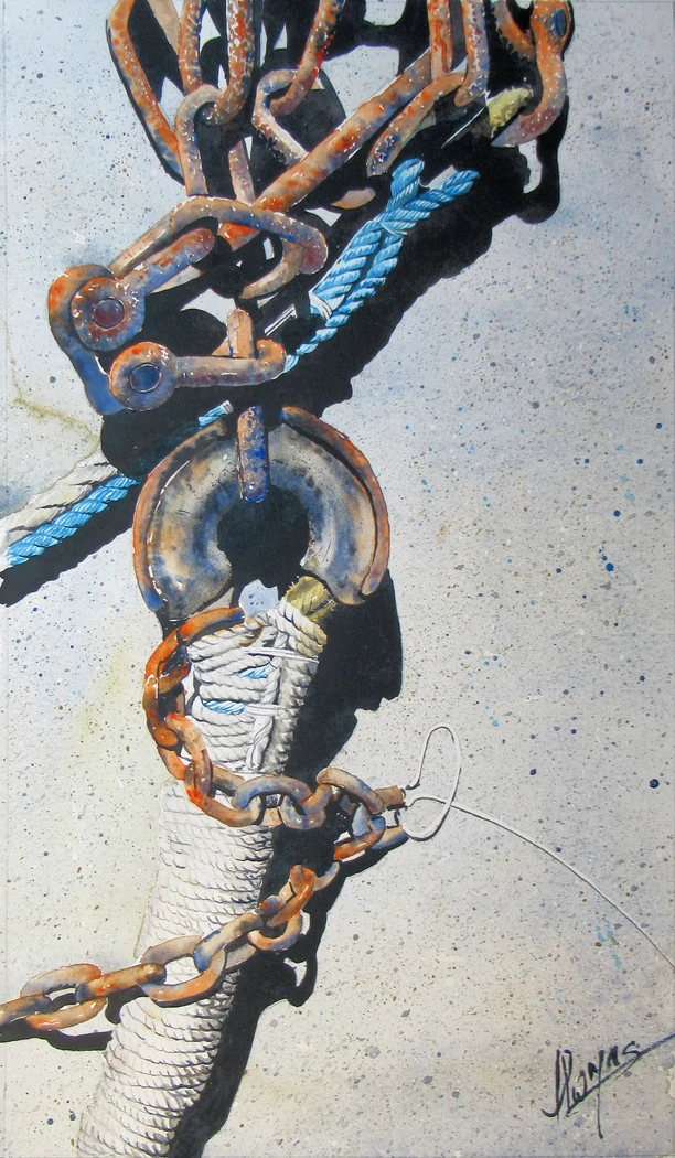 Chaînes à Rosas en Espagne      40x60     350€     Contraste des couleurs et des matières