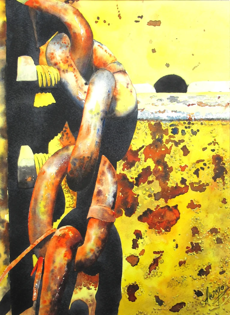 Chaînes sur fond jaune     40x50     350€