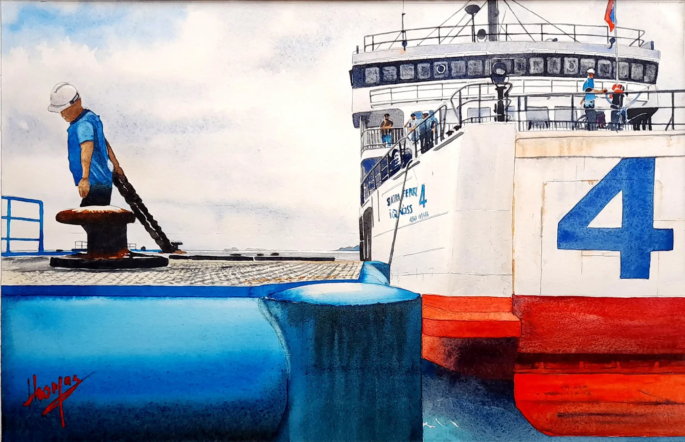 Le ferry     40x50     300€     L'amarrage du ferry