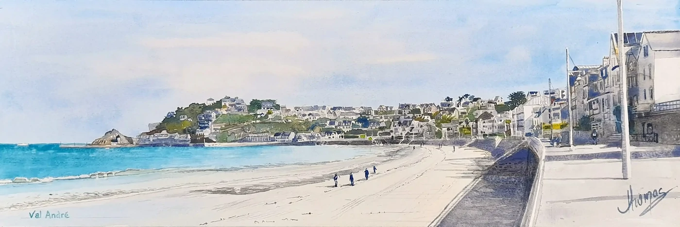 Val André, la grande plage et le port du Piégu     33x75     450€